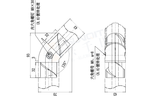 135°內(nèi)接頭尺寸圖